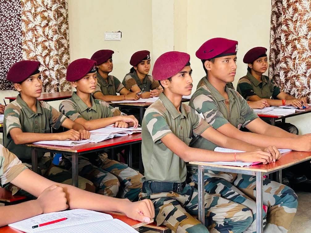 Parents interacting with teachers during PTM at Royal Sainik School Parbatsar