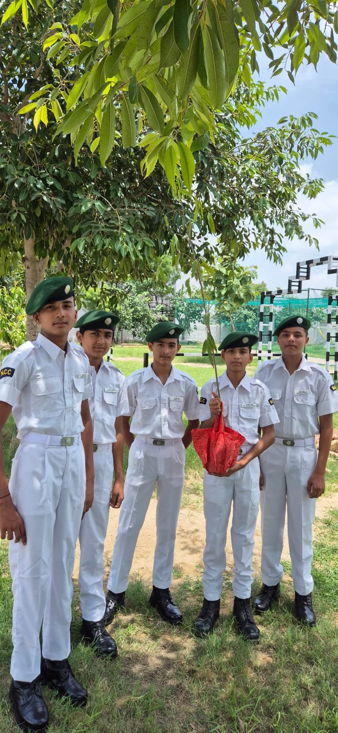 Cadets in uniform participating in morning parade at Royal Sainik School Parbatsar