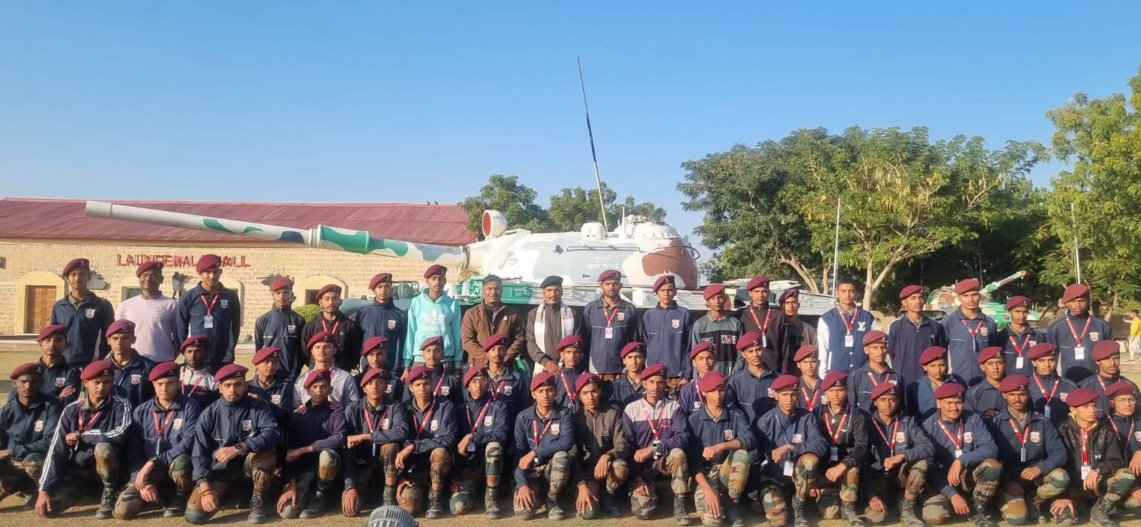 Cadets in uniform participating in morning parade at Royal Sainik School Parbatsar