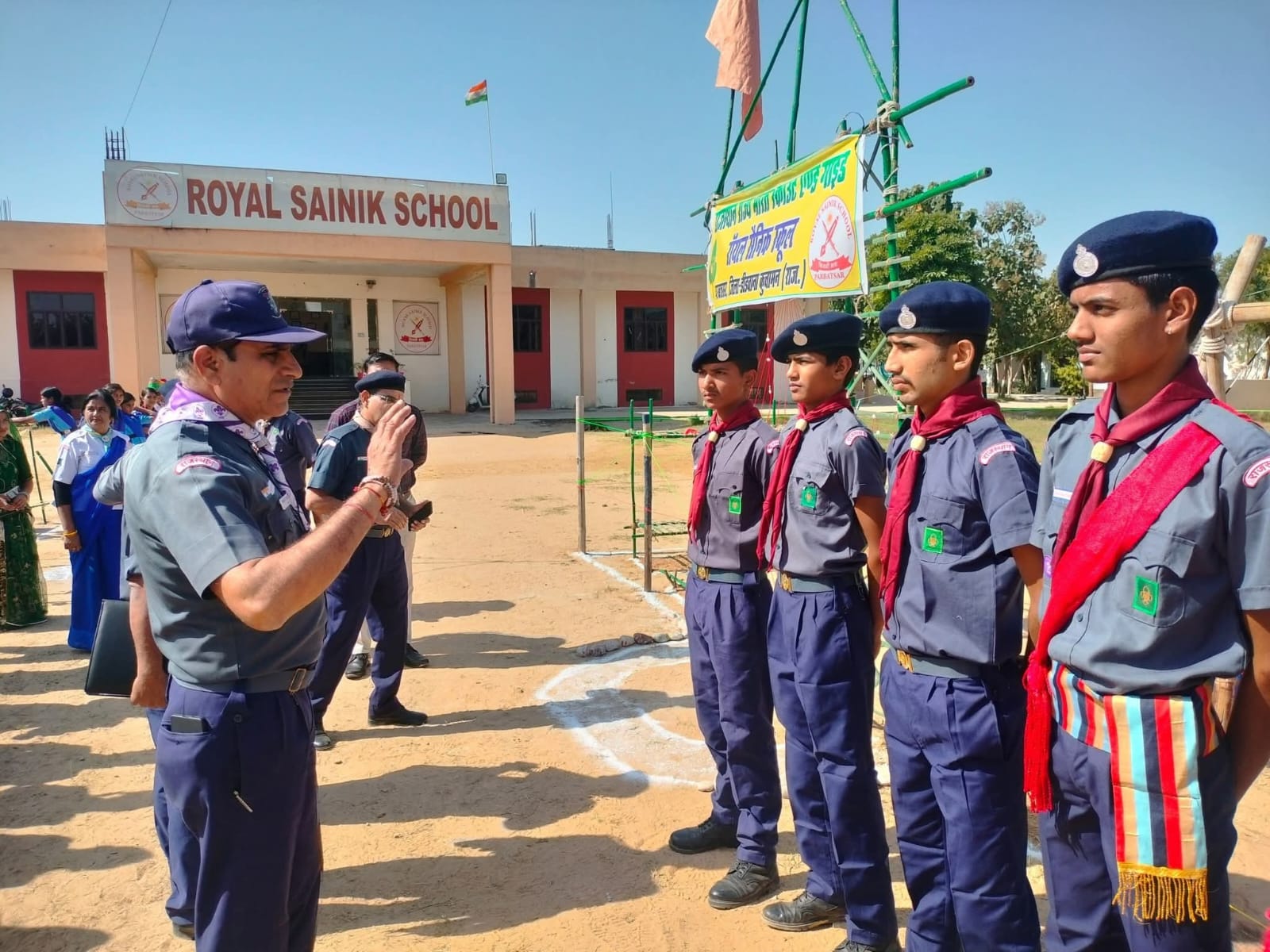 Sports activities and physical training on school playground