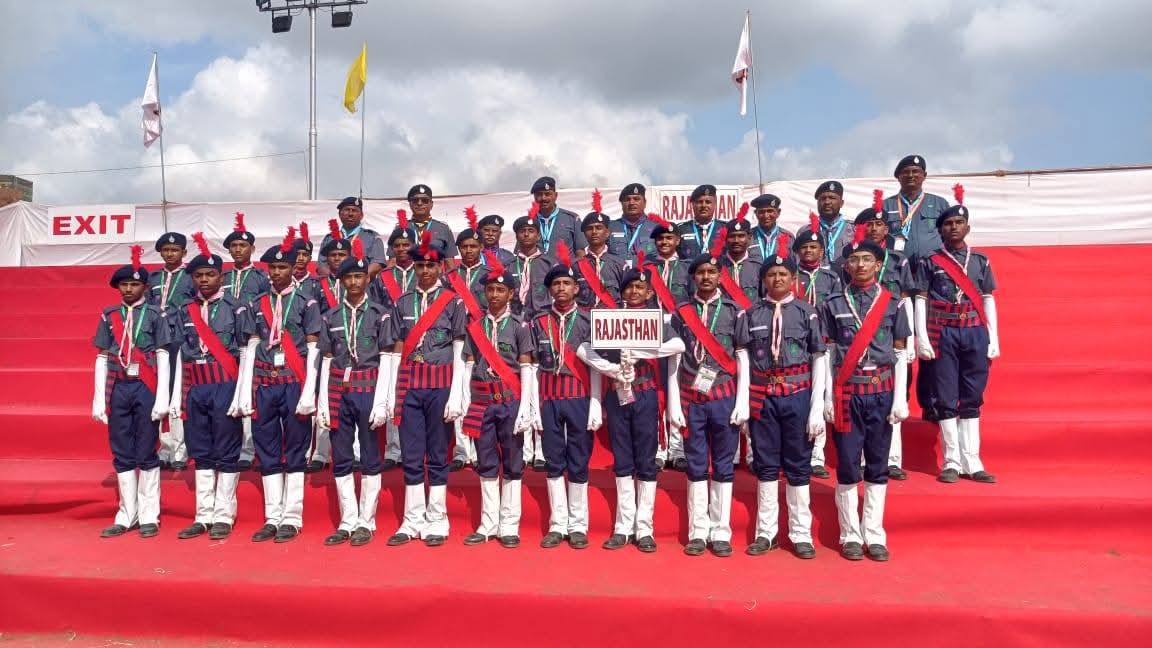 Students receiving medals and certificates during prize distribution ceremony at Royal Sainik School Parbatsar